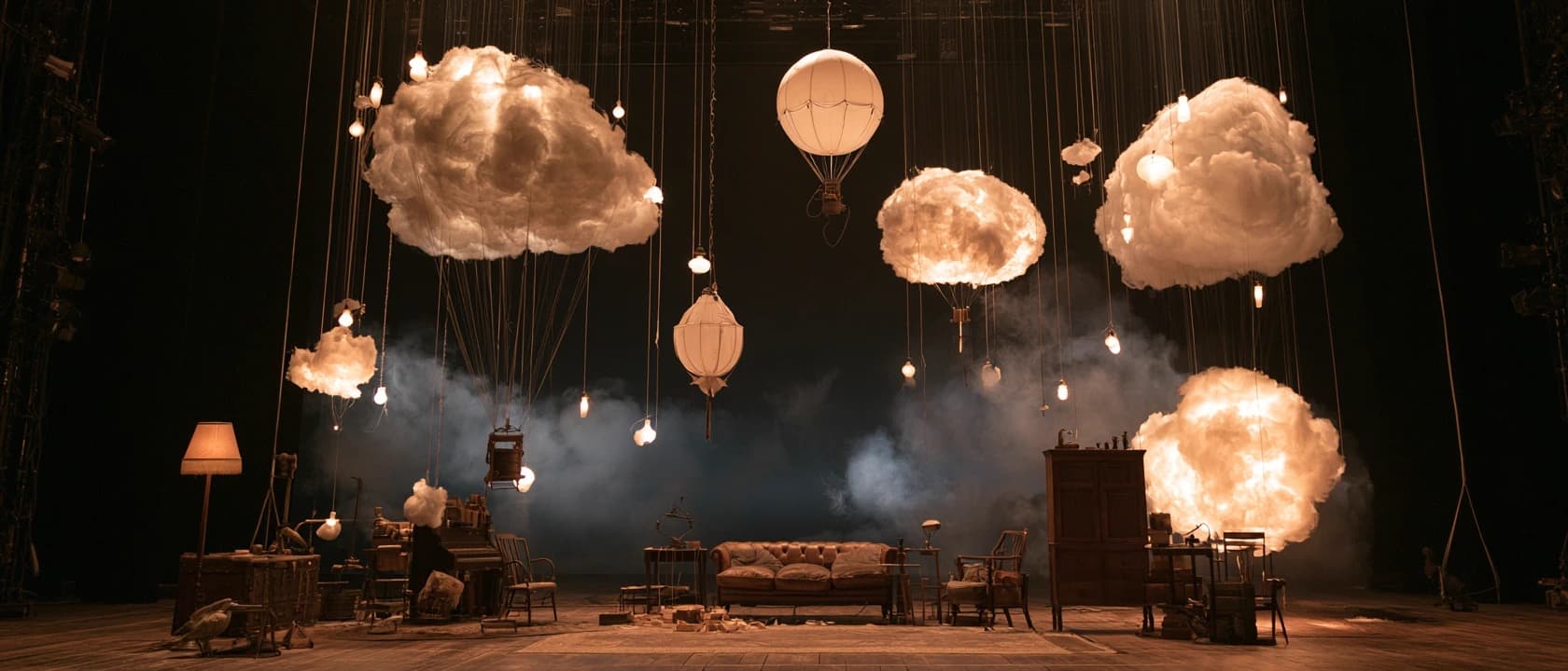 The scene changes in front of the audience